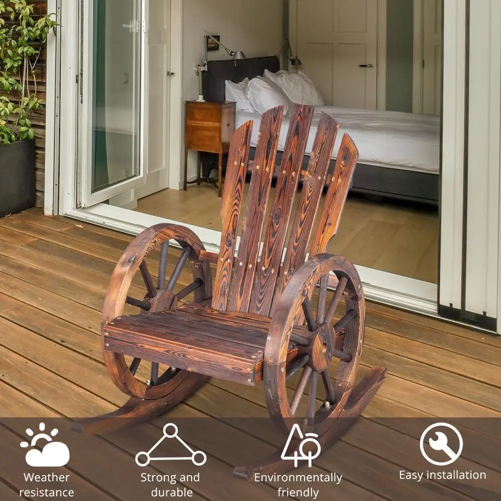 Wagon wheel bench fir wooden garden rocking chair patio outdoor furniture