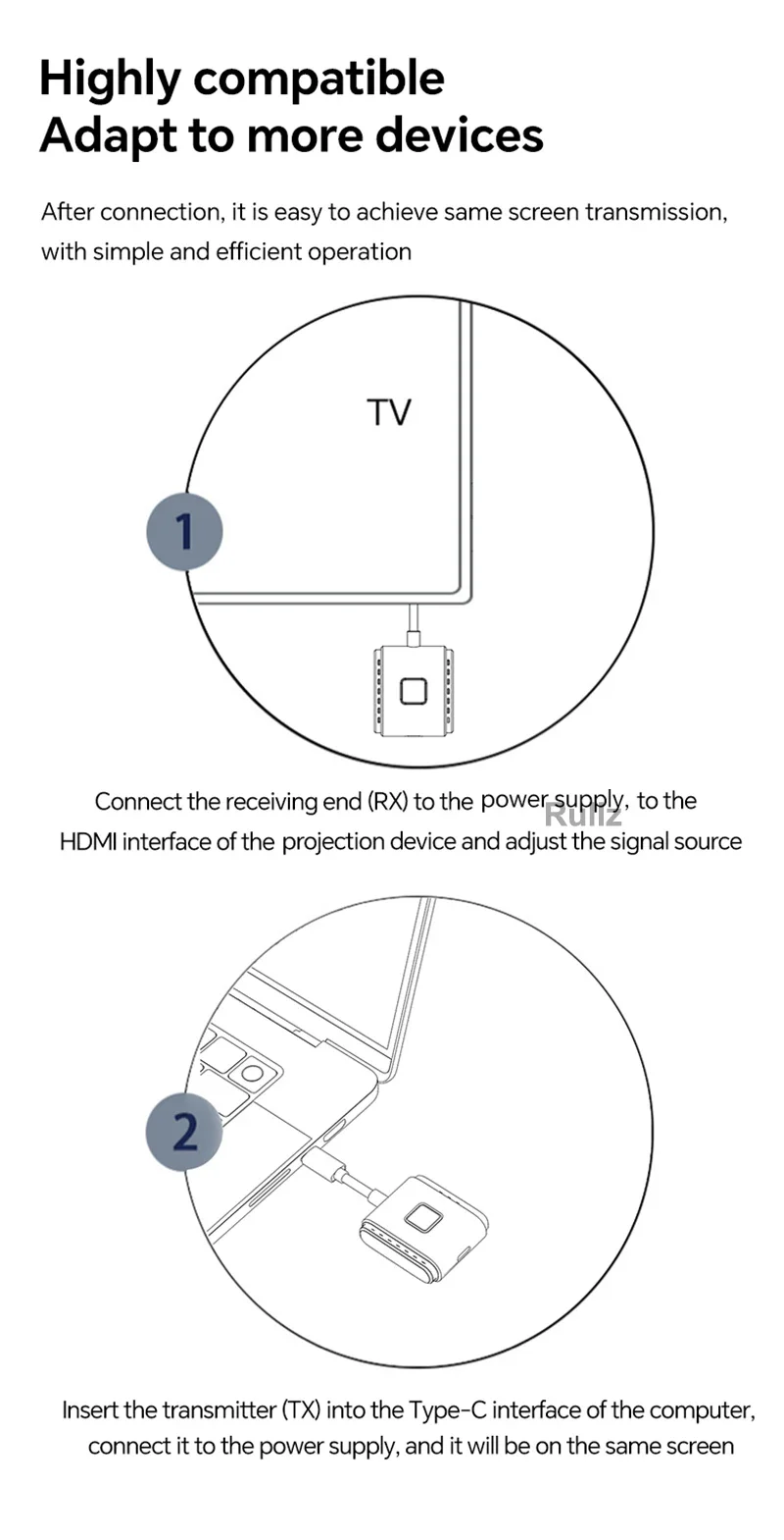 1080P 50m Type C / HDMI Wireless Extender Video Transmitter and Receiver Display