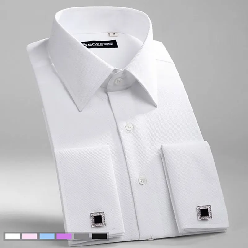 Summer Shirt Men's Long-Sleeved Shirt Spring/Summer Formal Business French Button Solid Color Striped Plus-Size Casual 6XL