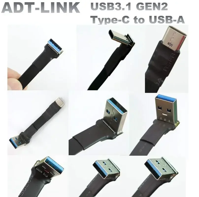 

10G USB 3.1 Flat Ribbon Extension Cable GEN2 Type C to A FPV FPC Data Cable Slim 90 Angled USB-A to USB-C Male to Female Adapter