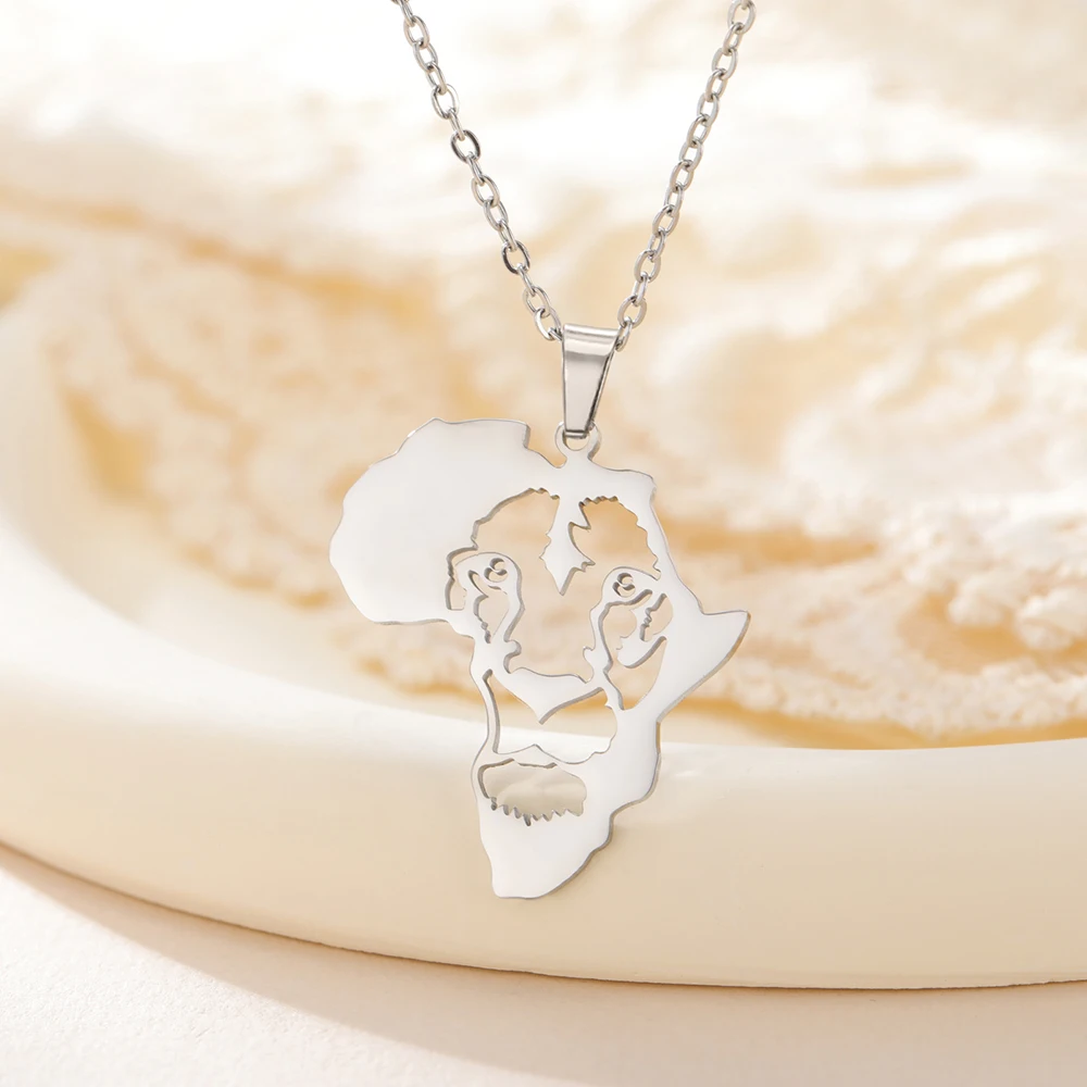 Dawapara Afrika-Karte, künstlicher Löwe, Halskette, König des Dschungels, Stammes-Ägyptischer Schmuck, Edelstahl-Tieranhänger – Detail 12