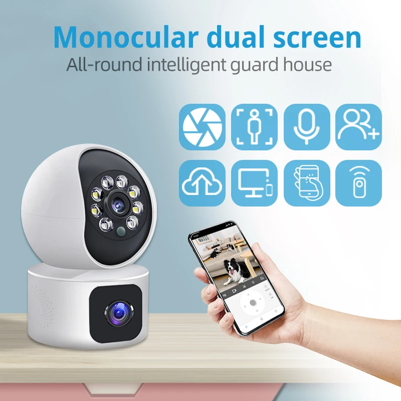 Indoor Wifi Dual Screen Surveillance Camera Machine Home Hd Mobile Phone Remote Night Vision Intelligent Monitor Two-Way Voice