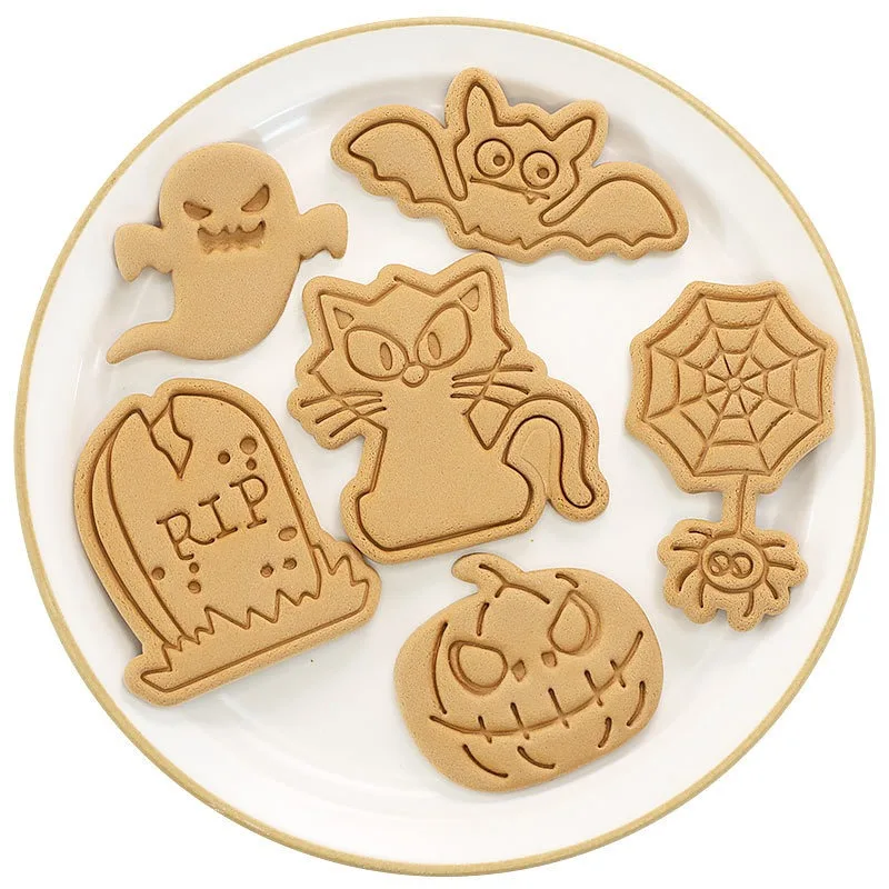 Halloween Cookie Cutter Set Ghost Pumpkin Bat Skull Fondant Biscuit Molds DIY Baking Cake Decorating Tools for Halloween Party