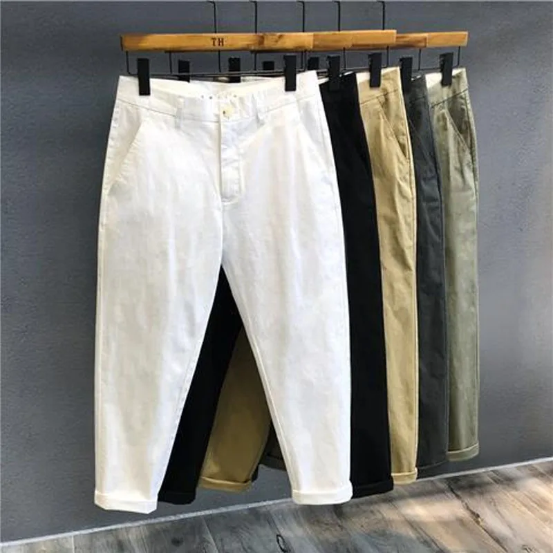 2023 Autumn Winter Men's Korean Fashion Casual Thin Small Straight Leg Korean Loose Crop Pants Comfortable Versatile Pants