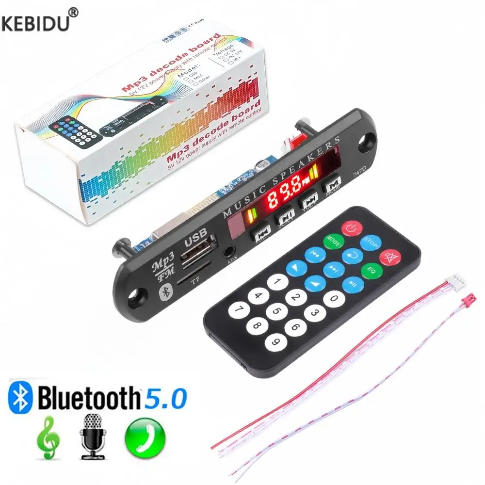 Dc 9V 12V Bluetooth 5.0 Mp3 Wma Wav Ape Decoder Board Vivavoce Car Audio Mic Usb Aux Tf Fm Radio Mp3 Music Player Speaker