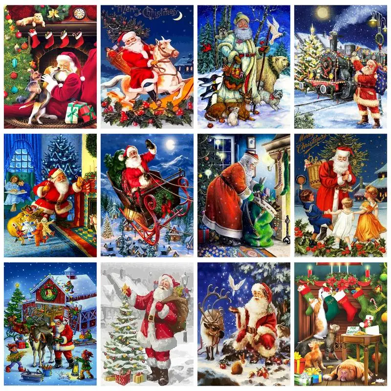 

GATYZTORY Oil Painting By Numbers Handmade Coloring By Numbers Christmas Santa Clause Home Decors For Adults Art Supplies Gift