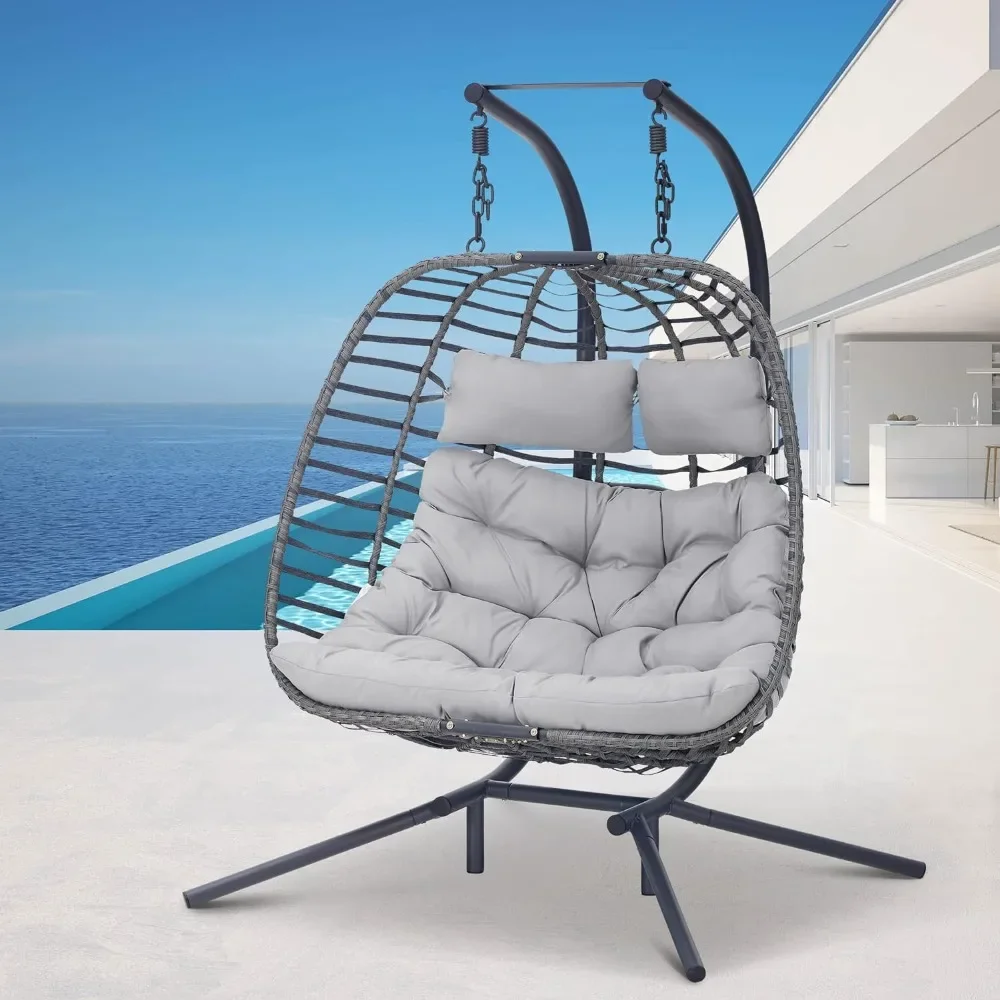 

2 Person Hanging Egg Chair with Stand, Patio Hand Made Rattan Wicker Double Egg Swing Chairs Hammock Chair, Egg Chair