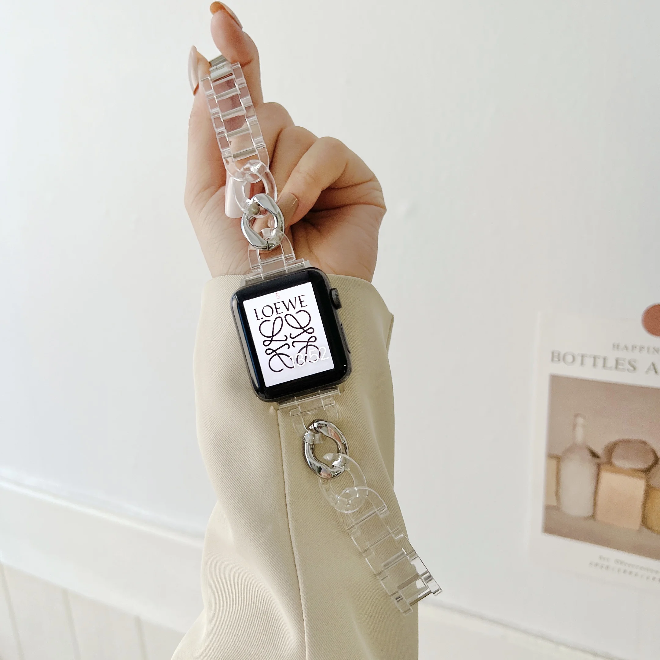 Resin+Metal Strap For Apple Watch Band 45mm 41mm 44mm 42mm 40mm 38mm Glacier Bracelet Wristband For iWatch Ultra 8 7 6 5 4 3 SE