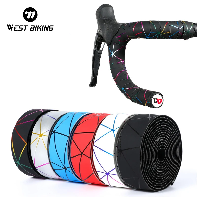 WEST BIKING Geometric Pattern Bicycle Handlebar Tape EVA PU Bike Bar Anti Slip Tape Cycling Shockproof Wrap With 2 Bar End Plugs