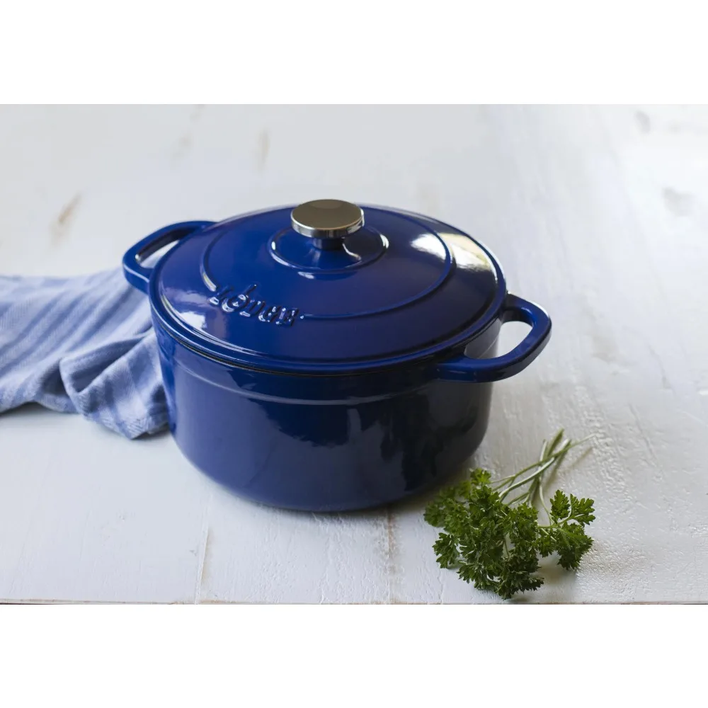 Cast Iron Cookware 5.5 Quart Enameled Dutch Oven W/ Lid Blue