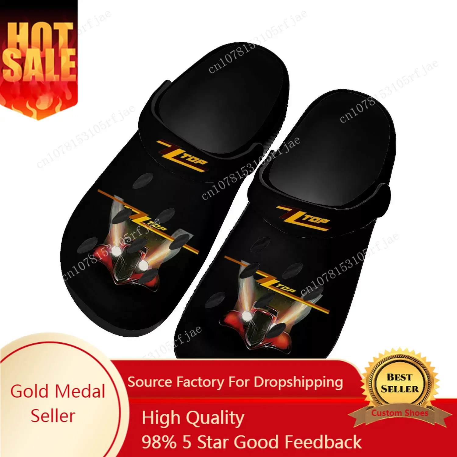 

ZZ Top Rock Band Fashion Popular Home Clogs Custom Water Shoes Mens Womens Teenager Shoes Clog Breathable Beach Hole Slippers