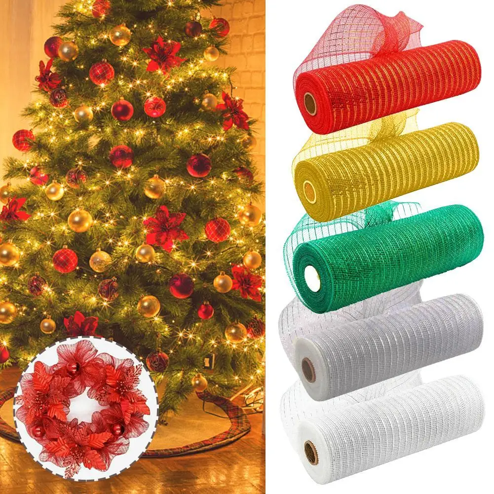 

26cmx10 Yard DIY Red & White Candy Cane Decoration Handmade Christmas Wreath Tree Stripes Mesh Meterial Making Xmas Ornament