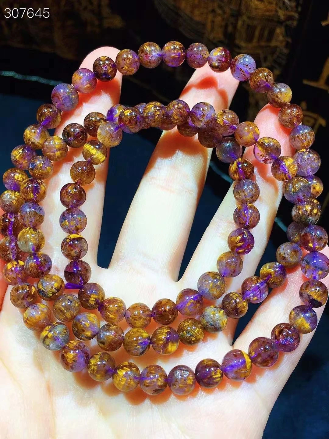 

Natural Cacoxenite Auralite 23 Purple Rutilated Quartz Bracelet 6mm Cat Eye 3 Laps Clear Round Beads Bangle Women Men AAAAAA