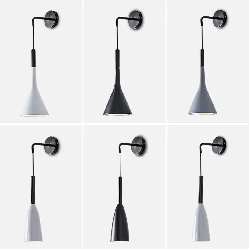 모던 침실 침대 옆 벽 조명, 그레이 화이트 블랙 알루미늄 벽 스콘스, LED E27 벽 램프, 실내 거실 조명기구