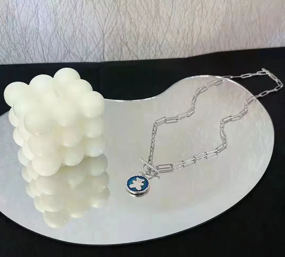 Simple silver plated necklaces bear retro elegant ot buckle Pendant Necklace for women Fashion Jewelry