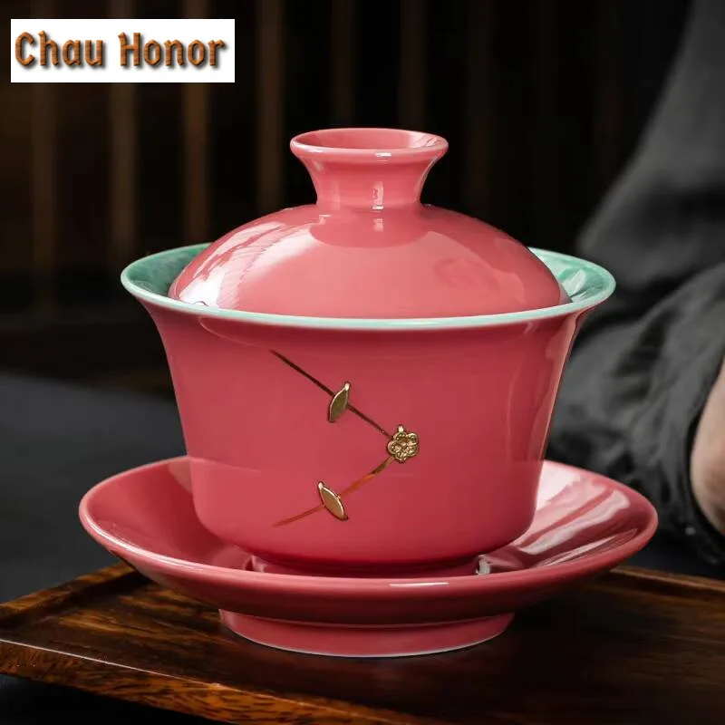 180ml Handmade Ice Cracking Glaze Gaiwan Ancient Saw Nail Porcelain Tea Tureen Household Tea Maker Cover Bowl Teaware Ornaments