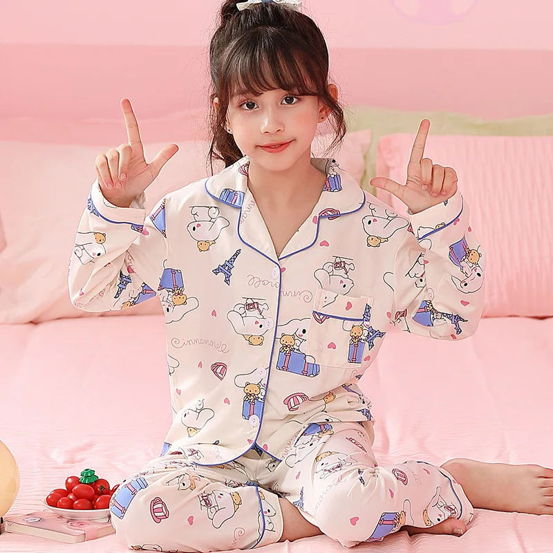 Kids Pajamas Set 2pcs Kid's Cinnamorolls Pajamas Long Sleeve Top & Pants Set Kuromis Print Loungewear Comfy Casual Set Girl's Clothes