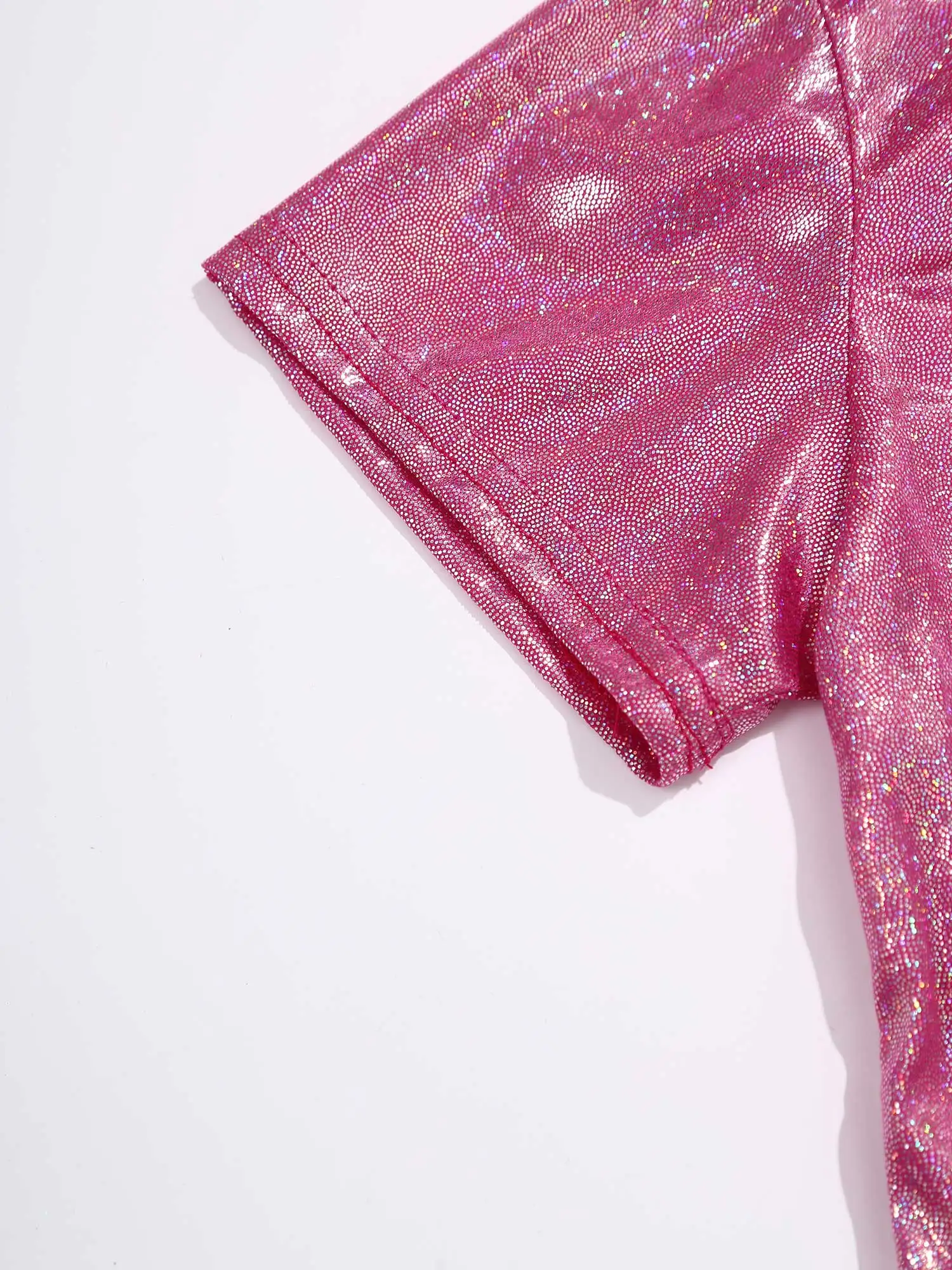 Haut De Danse Latine Pour Fille - T-shirt Métallique Manches Courtes Brillant, 2 à 14 Ans
