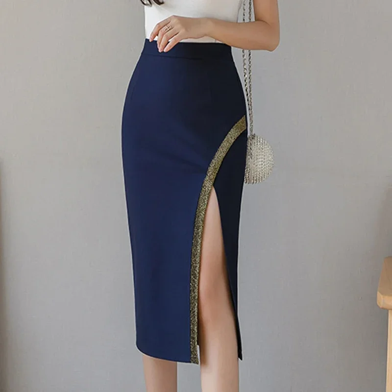 2024 Women's Skirt Fashion Sequin Patchwork Slim High Waist Pencil Skirt Sexy Office Black Skirt Women's Clothing Jupe Femme