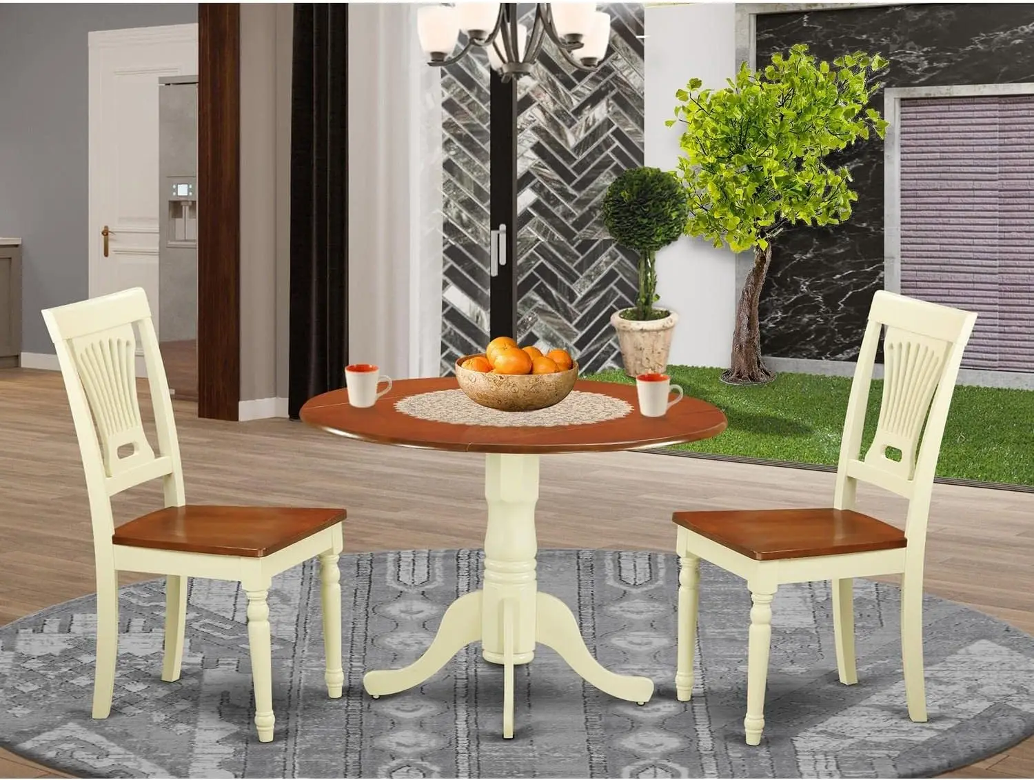 new-Piece Kitchen Table Set for Small Spaces Contains a Round Dining Table with Dropleaf and 2 Dining Room Chairs