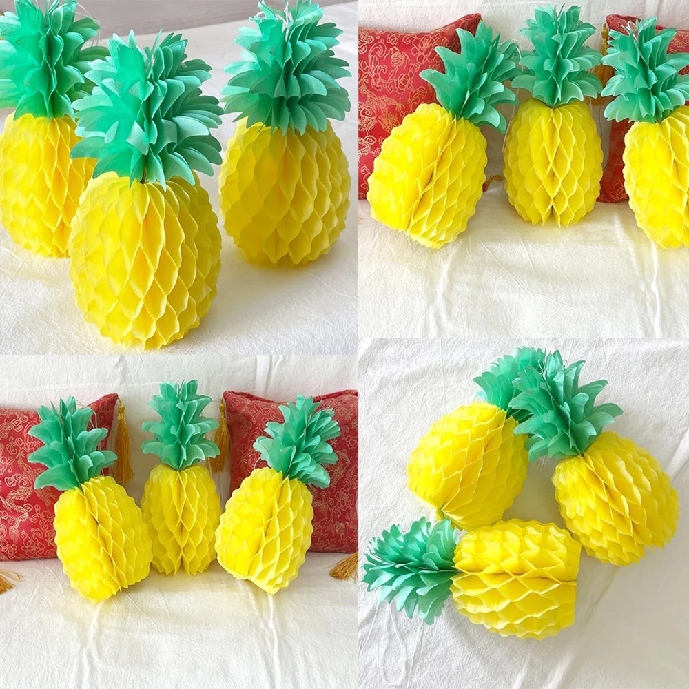 2/3/4 Stück Ananas-Dekoration, tropische Sommer-Hawaiianische Luau-Party, Ananas-Waben-Gewebe-Mittelstücke, Tische, Hängedekoration – Detail 19
