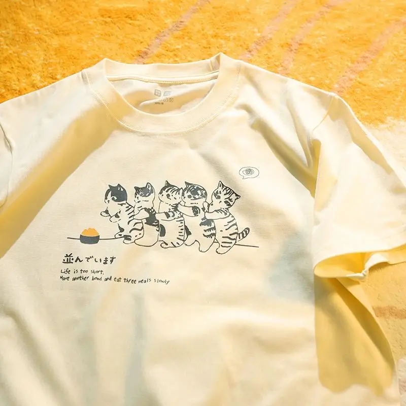 

Футболка в американском стиле для мужчин и женщин, модный топ с графическим принтом кота в стиле ретро, персонализированный Повседневный с коротким рукавом для пар, в стиле Харадзюку, на лето