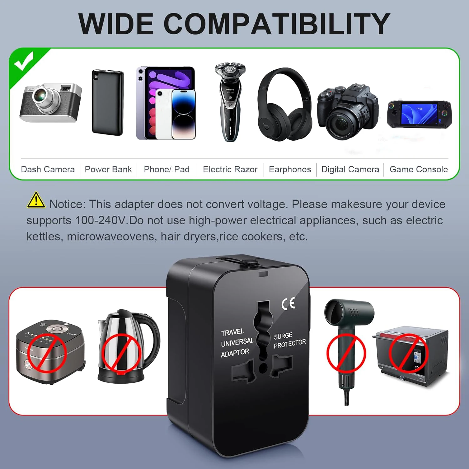 1pc Travel Adapter with 2 USB Charging Ports, Dual USB thumbnail 7
