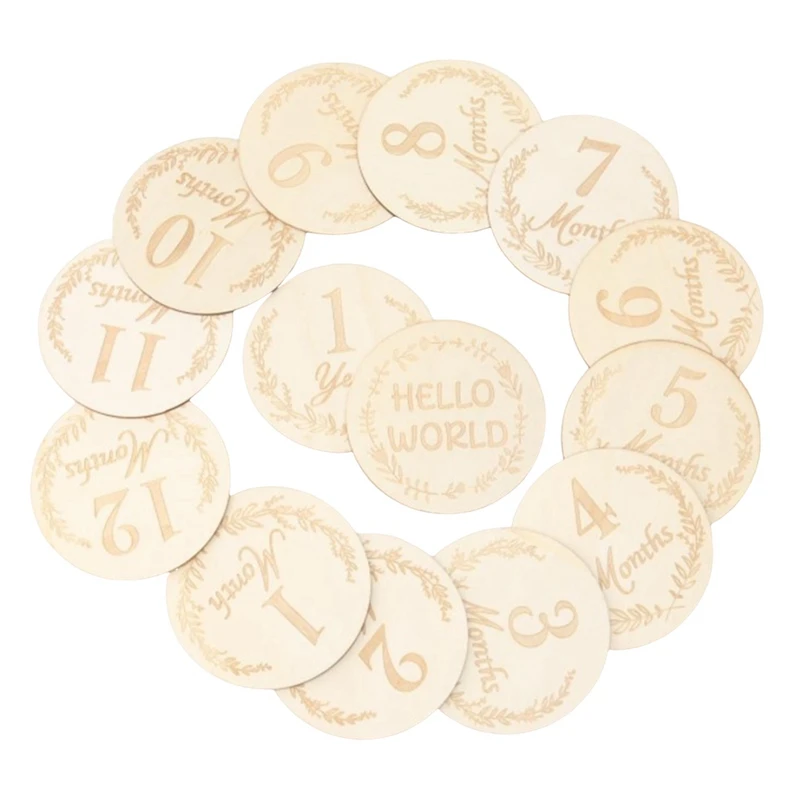 Wooden Milestone Cards And Discs 14Pc Set For Baby Photos And First Year Milestones ,Number Durable Easy Install