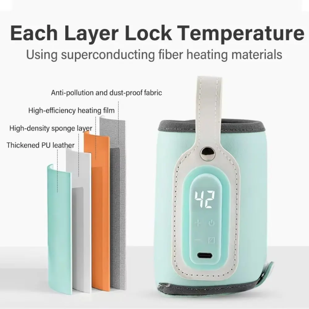 LED Display Portable Baby Bottle Warmer Temperature Adjust 24H Constant Temperature Milk Bottle Insulation Sleeve