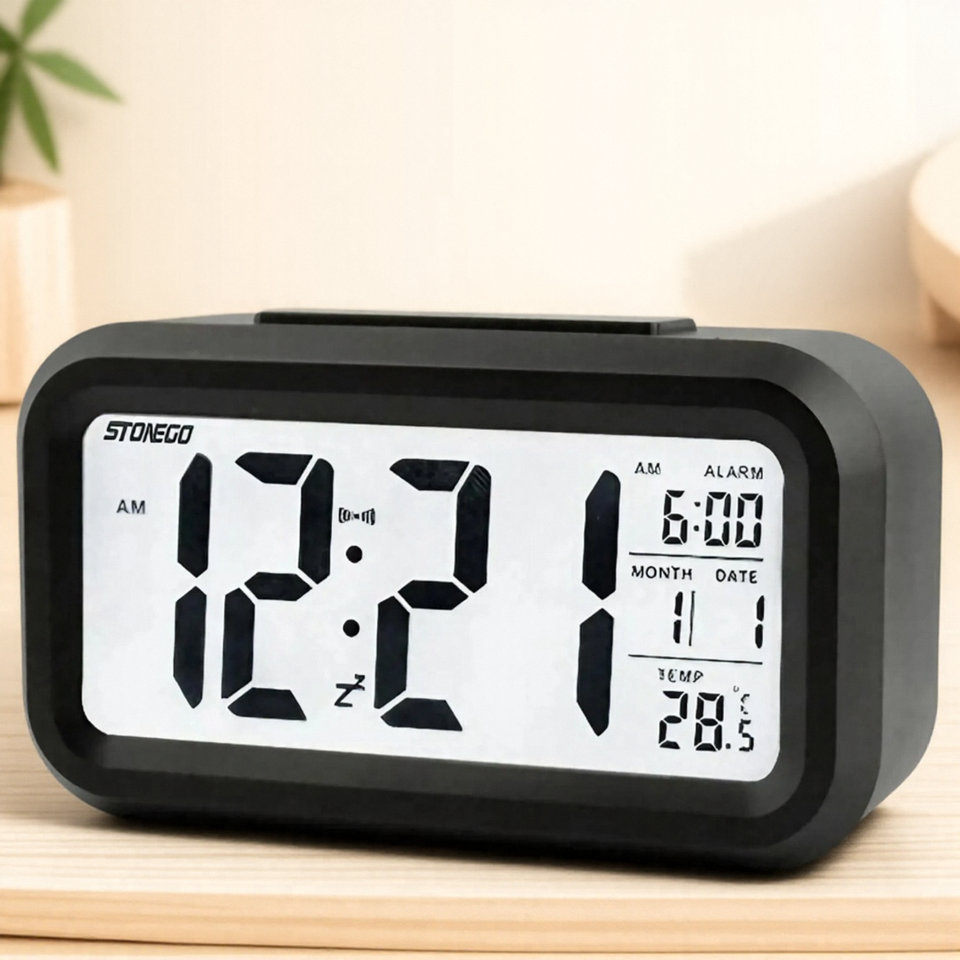 Always On Digital LED Clock Mini Music Alarm with Temperature Display Backlight Snooze Mute Calendar Desktop Home Decor