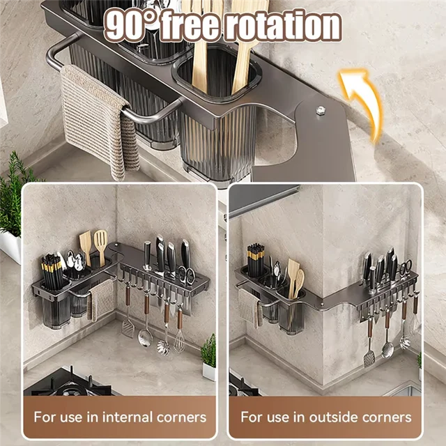 KYCOR-porte-couteau multifonctionnel mural-étagère pliante pour la cuisine, comprend un tube de baguettes et un rangement de coupe 1