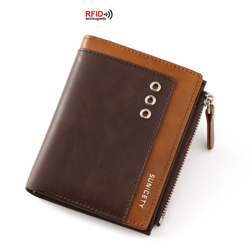 

Men's Leather Wallet Zipper Small Purse Card Holder Man Carteira Masculina Couro Coin Purse Man Porte Monnaie Money Bag 2022