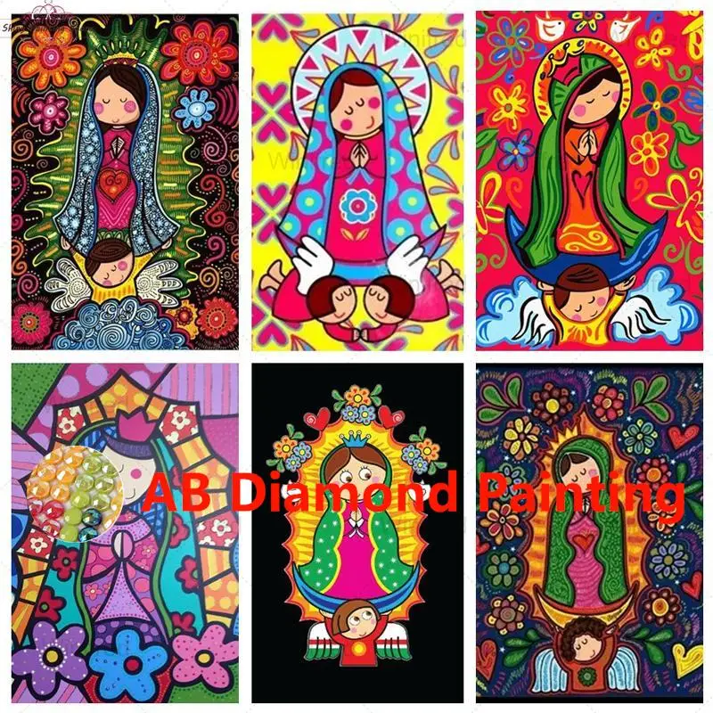 Ab Shiny Diy Diamond Painting Cartoon Miraculous Portrait Virgin Of Guadalupe Home Decor Cattolicesimo Religione Diamante Ricamo