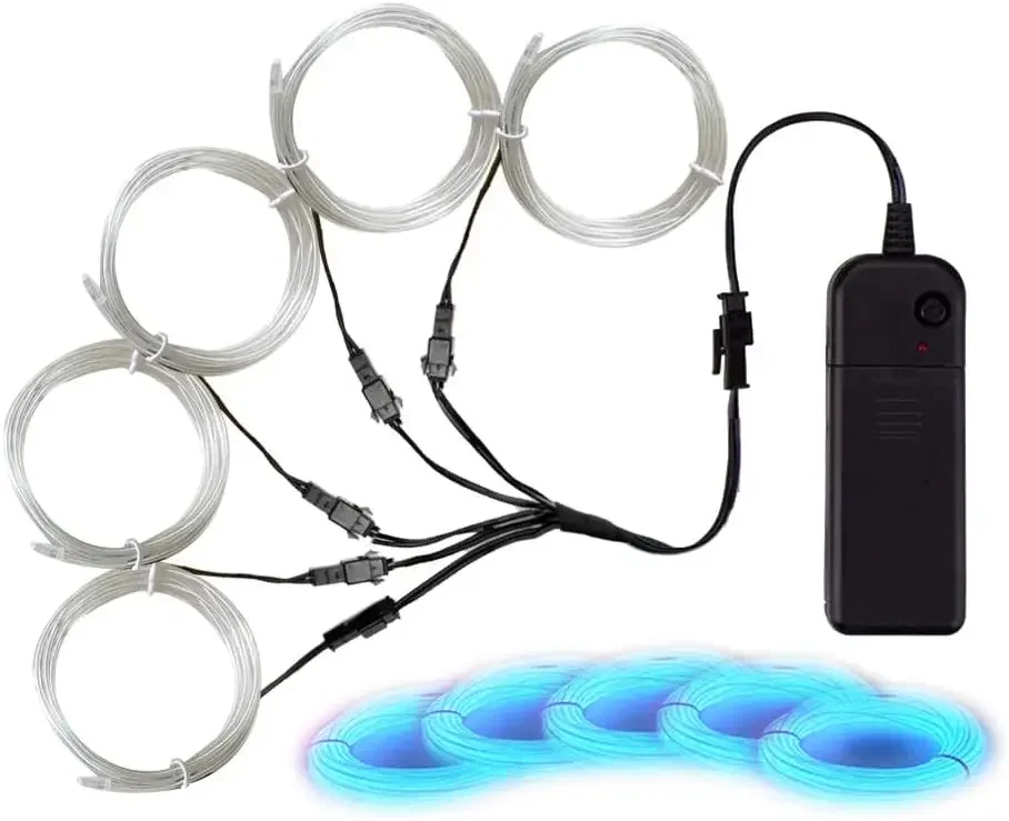 EL Wire set, 3 Light Modes Neon Light Portable Battery Powered Electroluminescent Wire