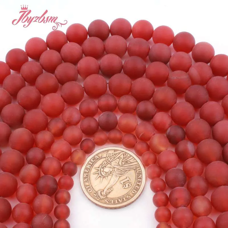 

6,8,10mm Round Frost Matte Red Agates Natural Stone Beads for DIY Accessories Charms Necklace Bracelet Jewelry Making Strand 15"