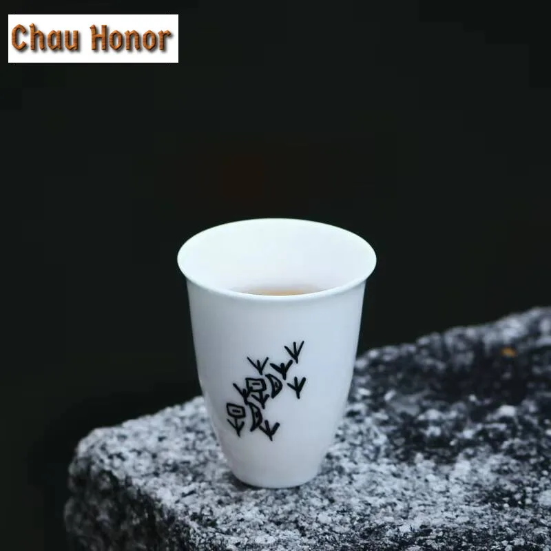 2pc/set China Oracle Bone Oracle Time Ceramic Teacup Creative White Porcelain Smelling Cup Small Tasting Mug Kung Fu Teaset 40ml