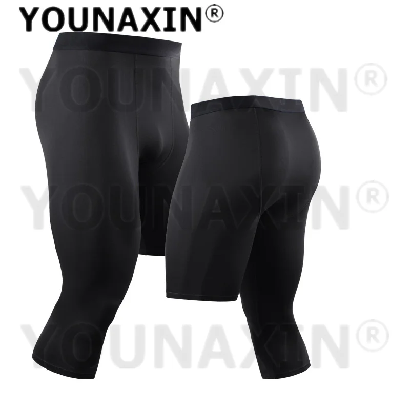 Men Basketball Tight One Leg Cropped Pants Leggings Quick-drying Exercise Running Fitness Gym Training Pants M L XL 2XL 3XL 4XL