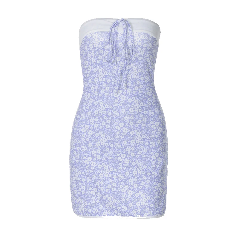 Vestido tubo floral para mujer, ropa Fairycore, sin tirantes, hombros descubiertos, sin mangas, ajustado, para salir y fiestas.