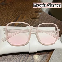 Pink Powder Blusher Myopia Glasses Fashion Korean Oversized Gradual Eyeglasses Anti Blue Light Blocking Computer Eyewear Diopter 1