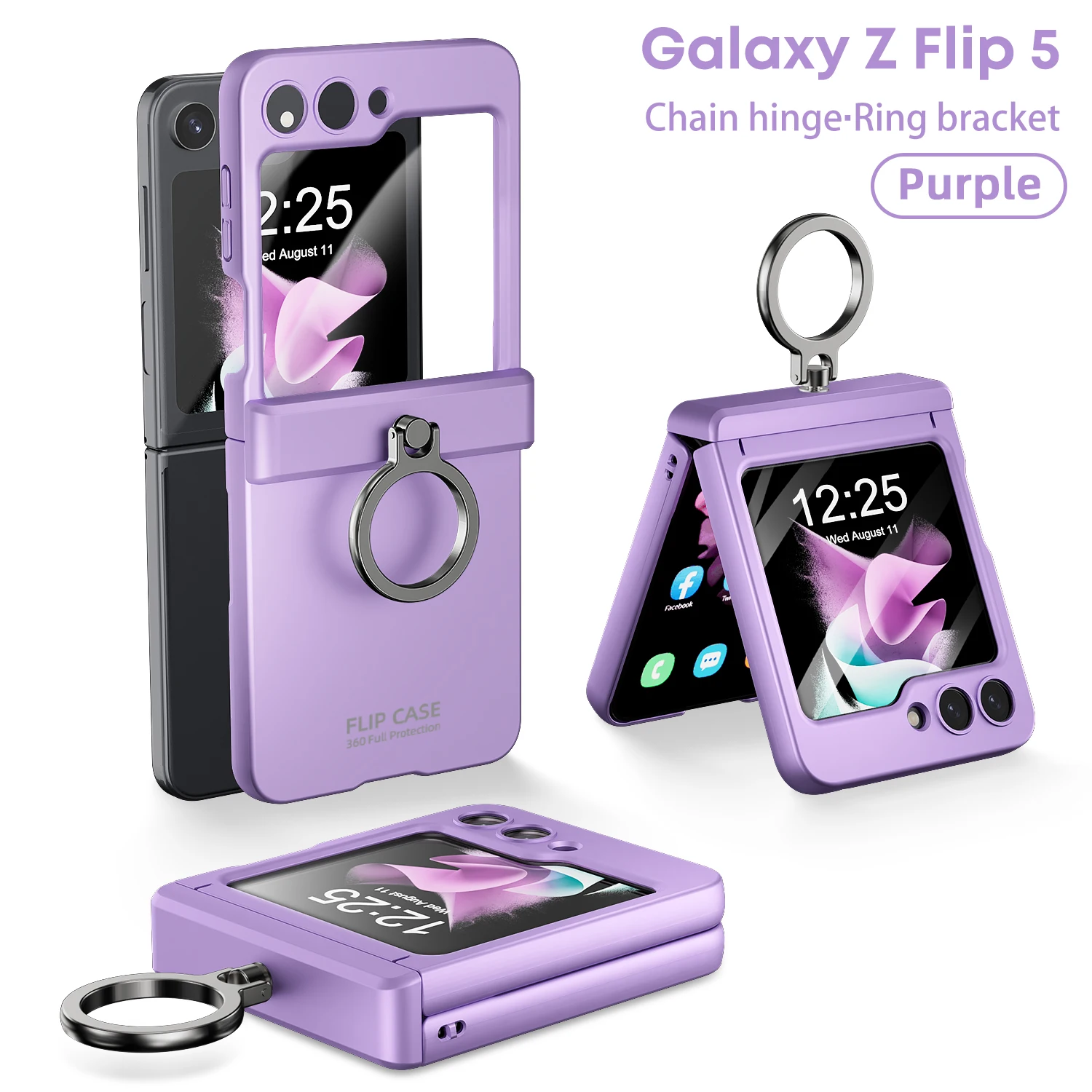 

Electroplating Ring Phone Case for Samsung Galaxy Z Flip 5 Flip5 5G PC Hard Shell Steel Wire Hinge Holder Shockproof Cover
