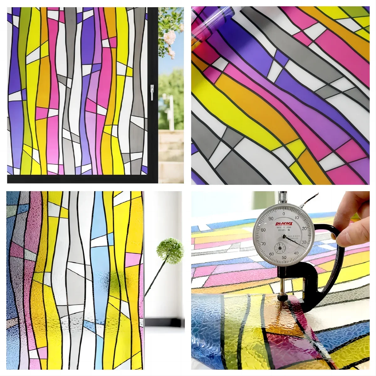 thumbnail image 1 of Película para privacidad de ventanas, pegatinas para ventanas de vidrio de colores, película tintada decorativa para ventanas del hogar, pegatinas para ventanas no adhesivas y anti-UV, 1 of 4