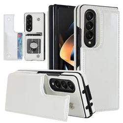 Luxury Leather Folding Card Bag Stand Case - Premium Business Protection Cover for Samsung Z Fold 5 (White)