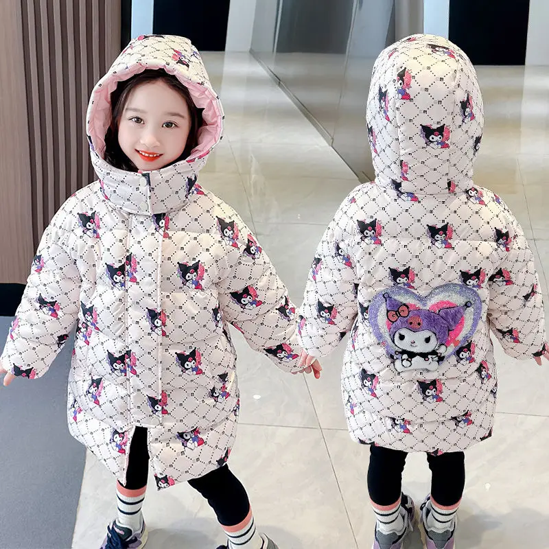 

Winter Kuromi Coat Sanrio Cotton Padded Warm Coat Baby Cute Cartoon Thickened Hooded Long Coat Kids Toys Gift Kawaii Anime