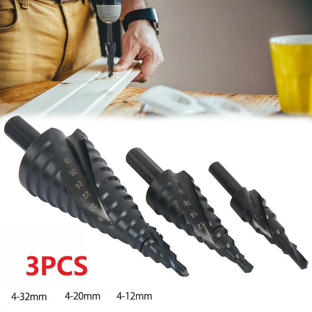 

3pcs HSS Cobalt Step Drills Bit 4-32mm High Speed Steel Nitrogen Spiral Triangle Shank Drill Bits Set For Metal Cone