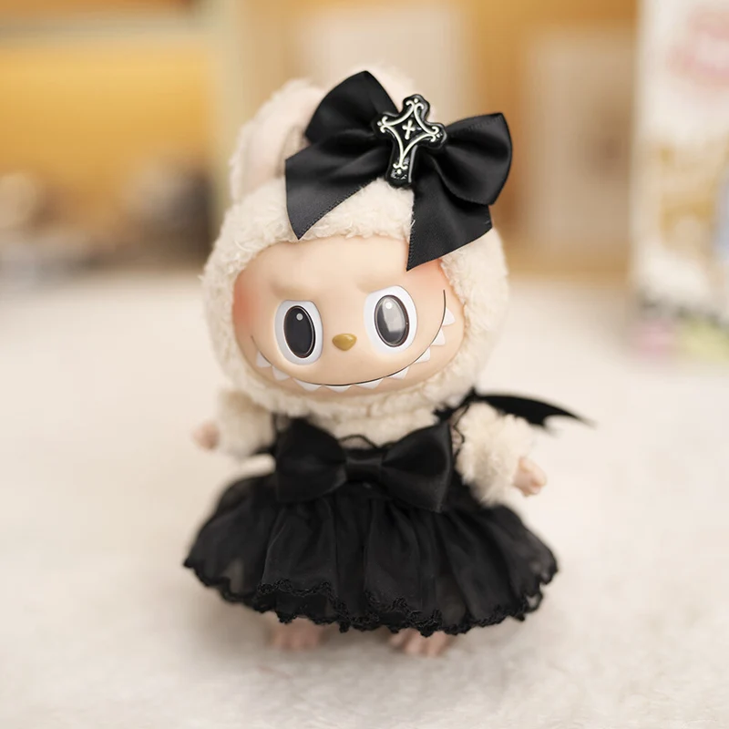 ラブブ用洋服とネックレスのセット　オマケの天使&悪魔ラふふとビーズ 天使と悪魔セーラー服セットアップ：小物3点付き＋バッグ