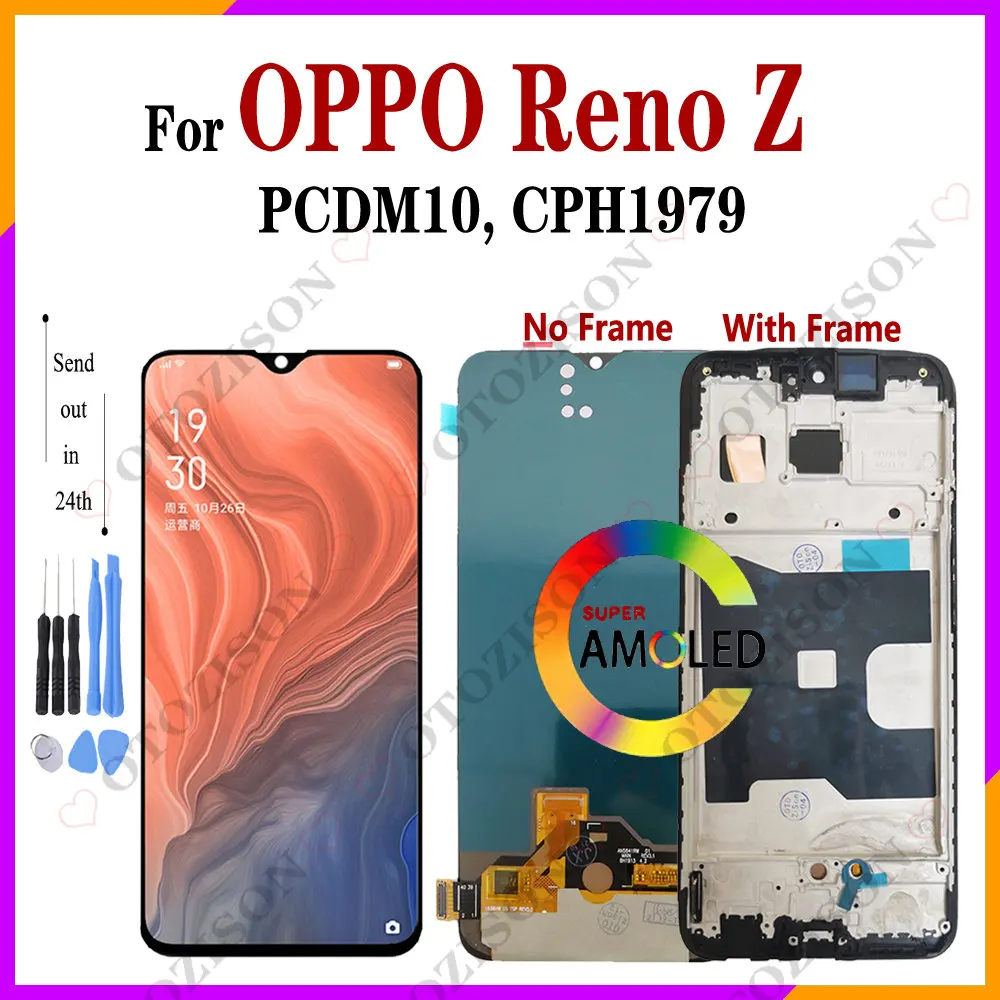 ЖК-дисплей с рамкой для OPPO Reno Z, ЖК-дисплей PCDM10 CPH1979, сенсорный датчик, дигитайзер в сборе, запасные части для RenoZ