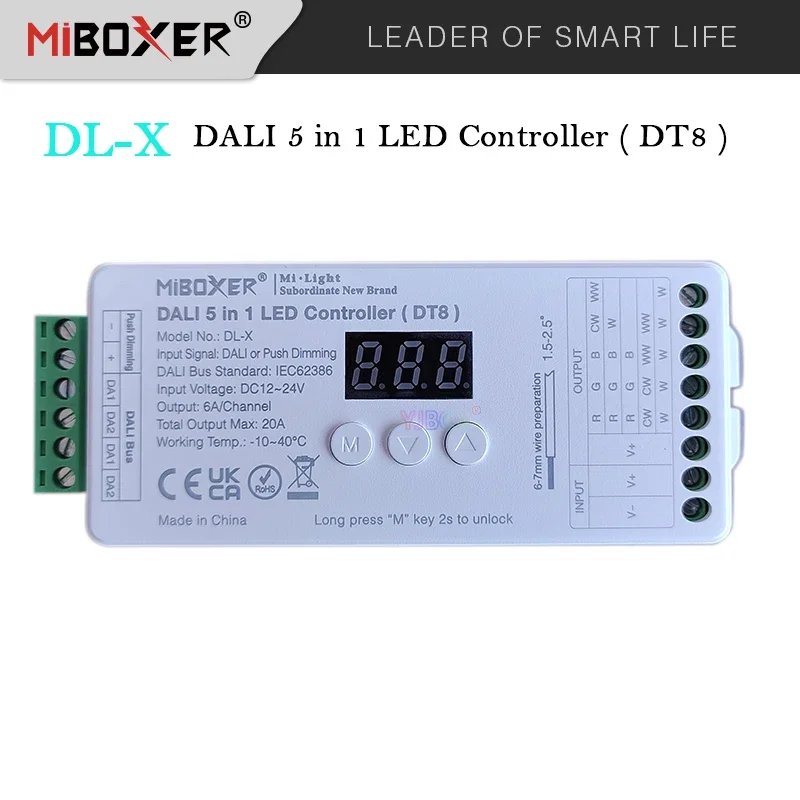 Miboxer DL-X DALI 5 in 1 LED Controller DT8 DL-X เดี่ยวสี/CCT/RGB/RGBW/RGB + CCT smart Light Dimmer สําหรับโคมไฟ led DC12V ~ 24V 1