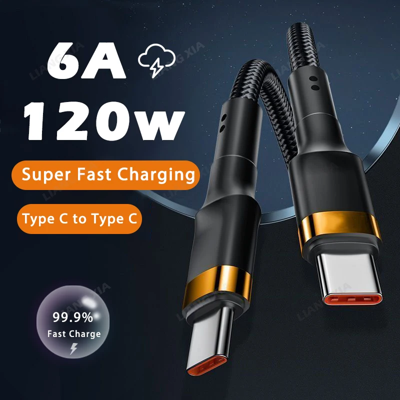 PD 120W 6A C타입 USB C 슈퍼 케이블 충전, 삼성 S24 아이폰 15 프로 맥스 샤오미 14 화웨이 원플러스 고속 충전기 