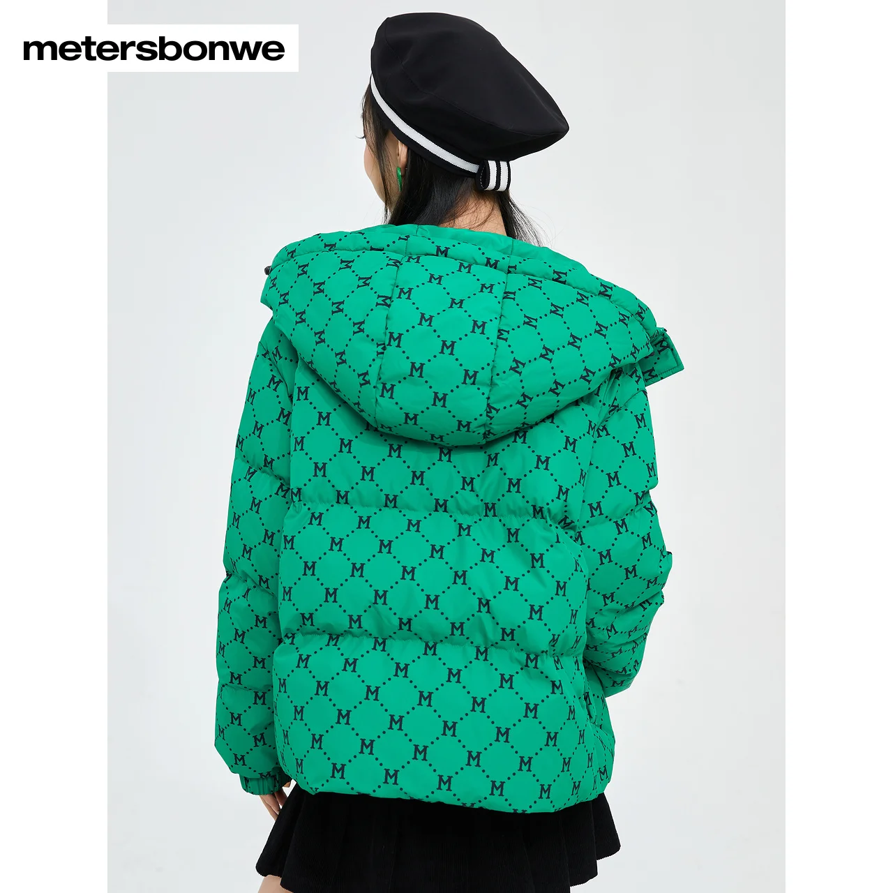 

Metersbonwe Down Jacket Women Winter Print Stand Collar Coat 80 Duck Down Thick Loose Warm Wear Fashion Short Hooded Outwear