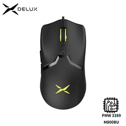 Delux M800 PMW3389 RGB Wired Gaming Mouse 58g Lightweight Ergonomic 1000Hz Mice with Soft rope Cable For Computer Gamer